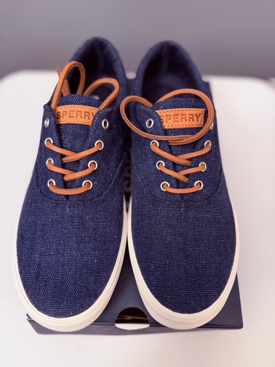 Sperry Other - Men’s Sperry Navy Canvas Boat Shoes with Tan Accents Size 9